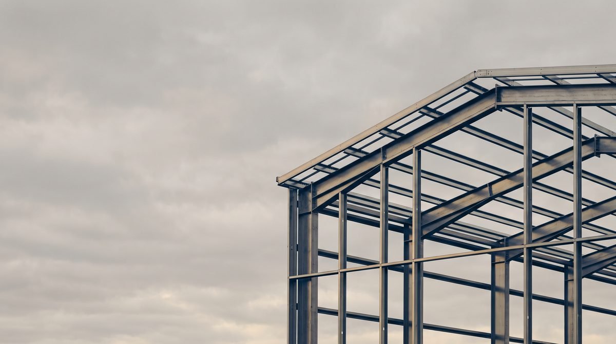 Light-steel structural frame being erected